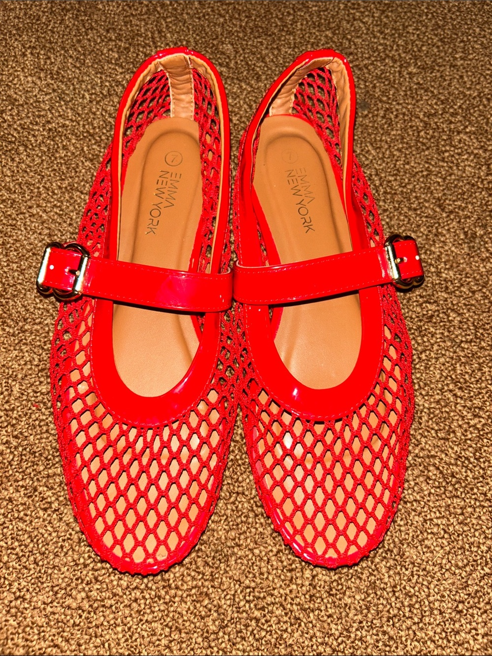 Emma New York Red Mesh Mary Jane Flats